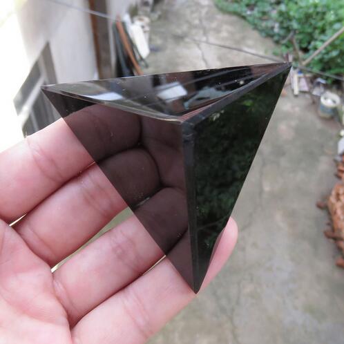 Natural Black Obsidian Tetrahedron,   4 Faces, 6 Edges   7cm,   85~110g   Handmade Pyramid      Reiki / Healing