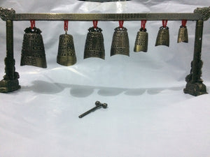 China old hand carved bronze 7 flat bell chimes