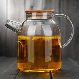 Glass Teapot, large capacity:  1000 ml or 1800 ml,  heat-resistant, filter flower, bamboo cover