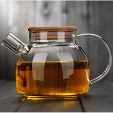 Load image into Gallery viewer, Glass Teapot, large capacity:  1000 ml or 1800 ml,  heat-resistant, filter flower, bamboo cover